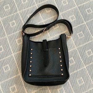 Rebecca Minkoff Unlined Feed Bag Black Pebbled Leather Studs Crossbody Handbag